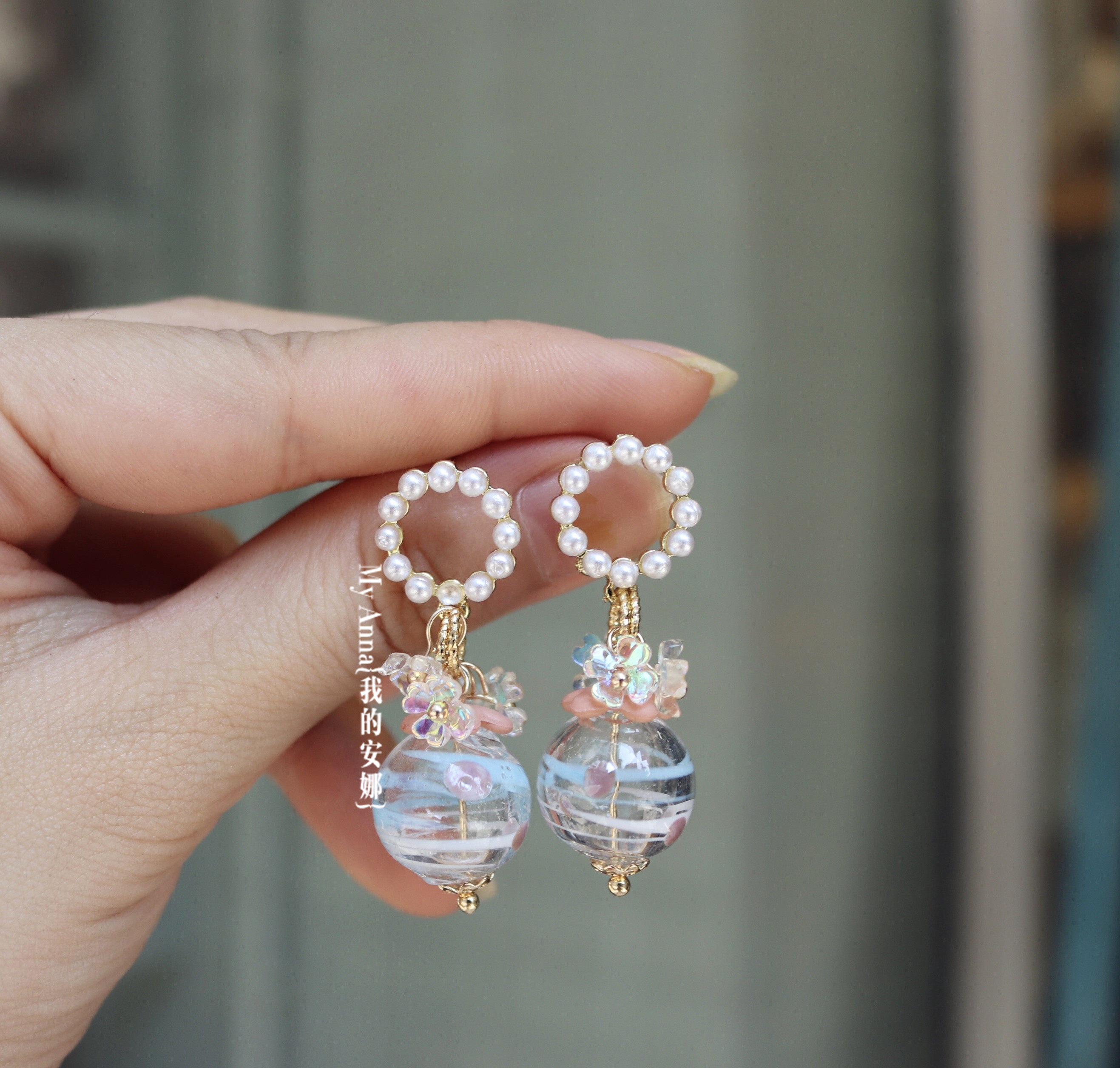 免邮玻璃耳饰少女日系可爱手绘手作原创奶糖耳环