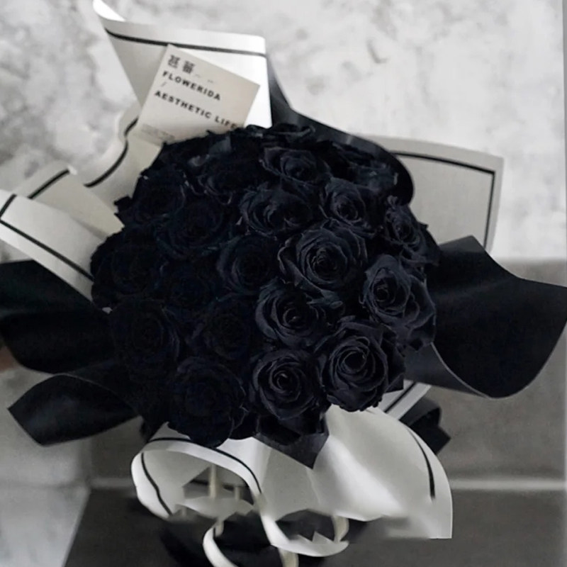 进口永生花黑玫瑰凋谢韩式花束情人节生日上海北京鲜花速递同城
