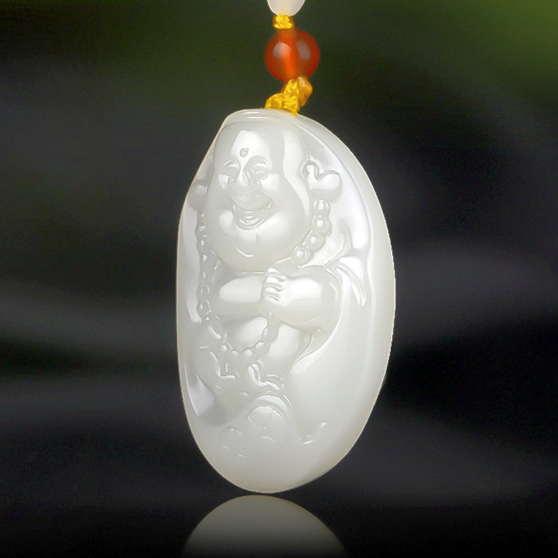 吊坠玉佛和田女款白玉笑佛羊脂挂件弥勒佛玉颈饰