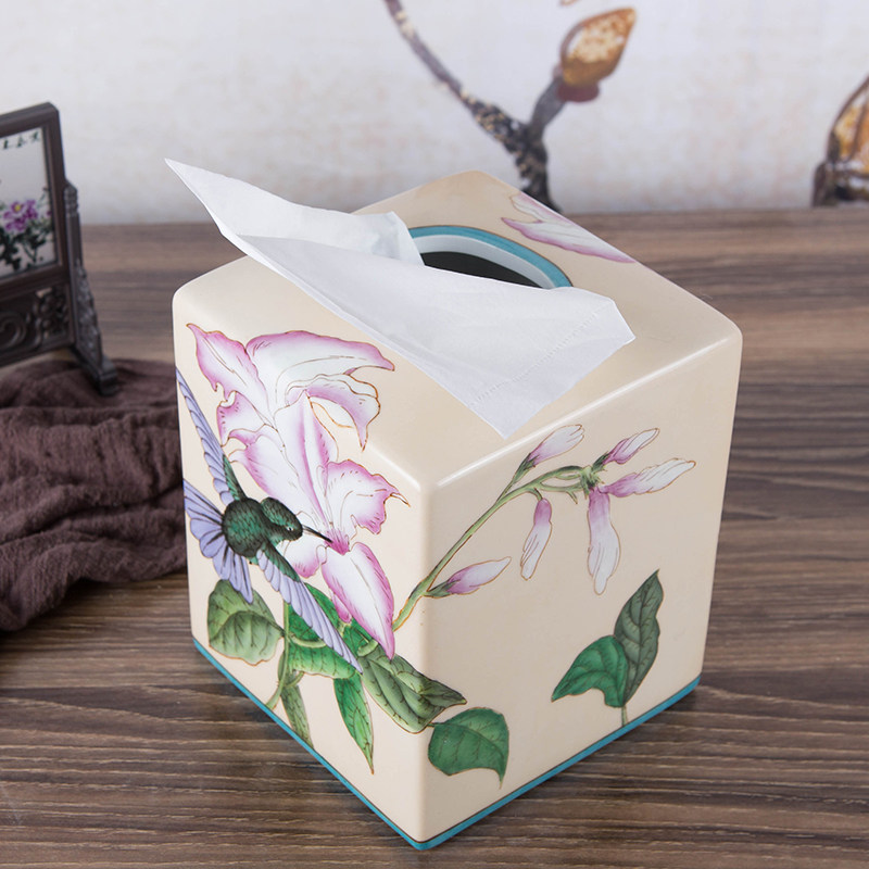 16cm纸盒券纸餐桌家用彩绘创意现代日用新中式装饰纸巾盒