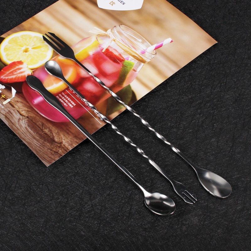 加厚奶茶咖啡店长柄搅拌棒调酒专用饮料不锈钢长吧勺搅拌棒