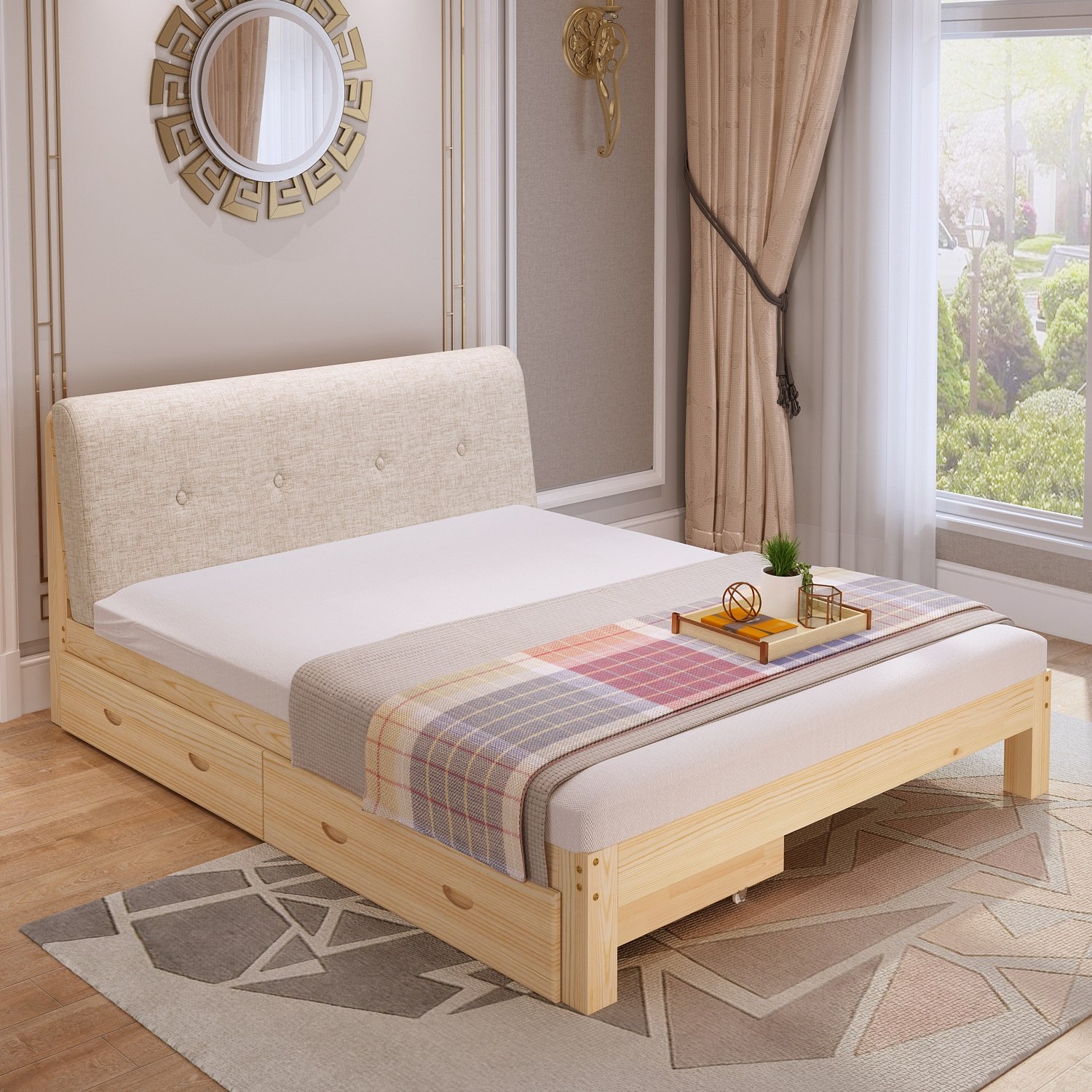 直销实木木床佛山家具家具厂厂家1.8米双人现代简约实木床