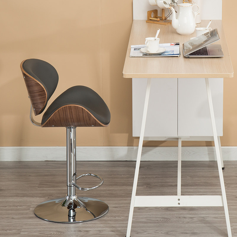 吧台实木高脚欧式升降转椅前台背椅家用轻奢前台椅