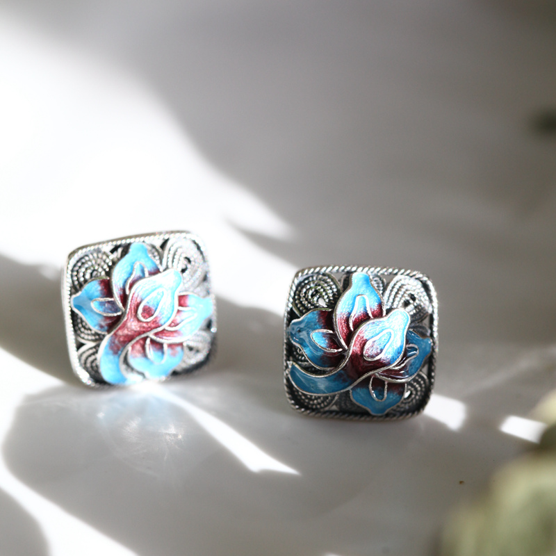 睡莲南方南方纯银饰品景泰蓝故宫耳环超仙女款上新了民族风大耳钉