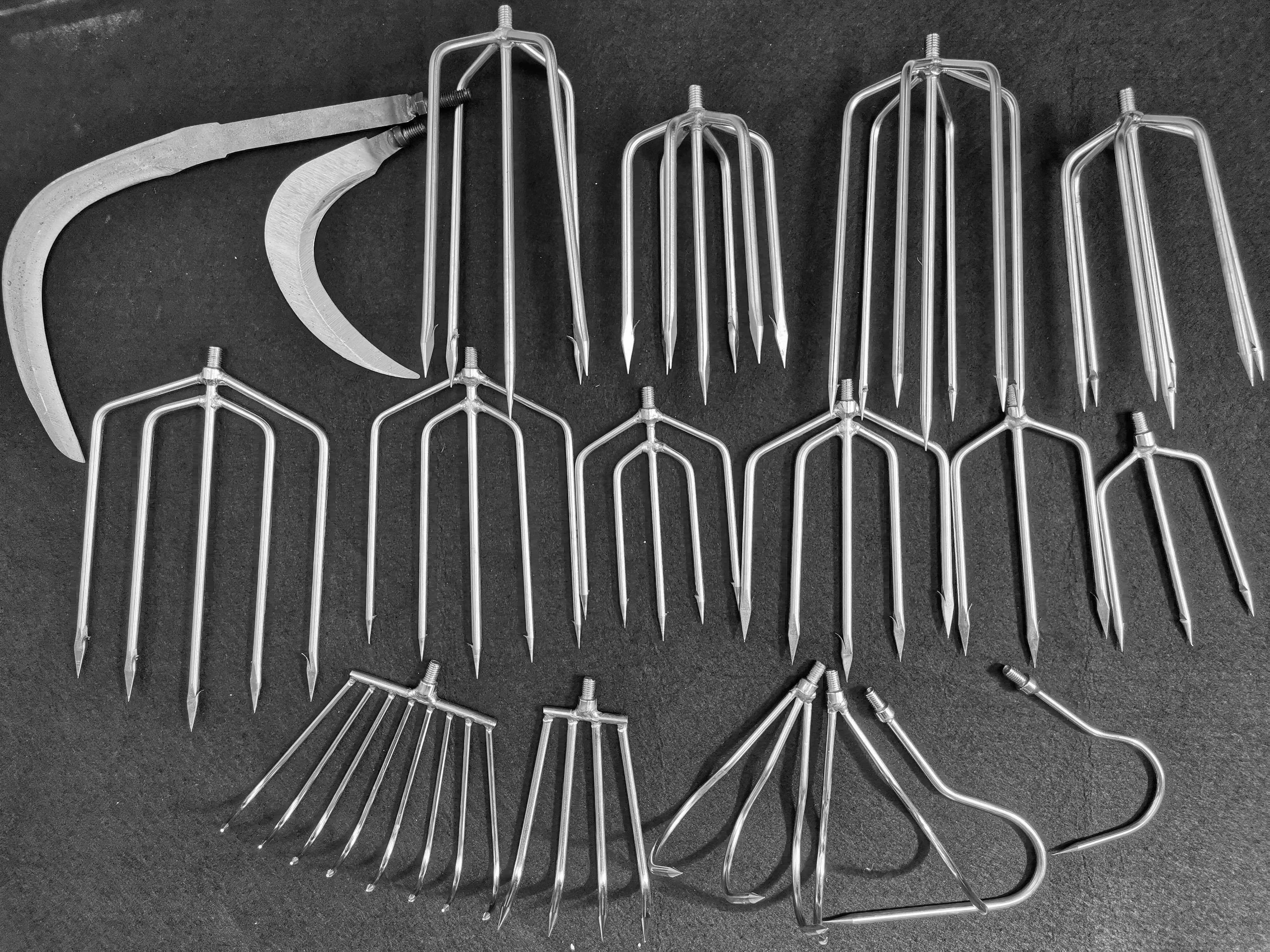 鱼叉不锈钢头大倒刺钢叉镰刀割草水草耙子七齿其他垂钓用品