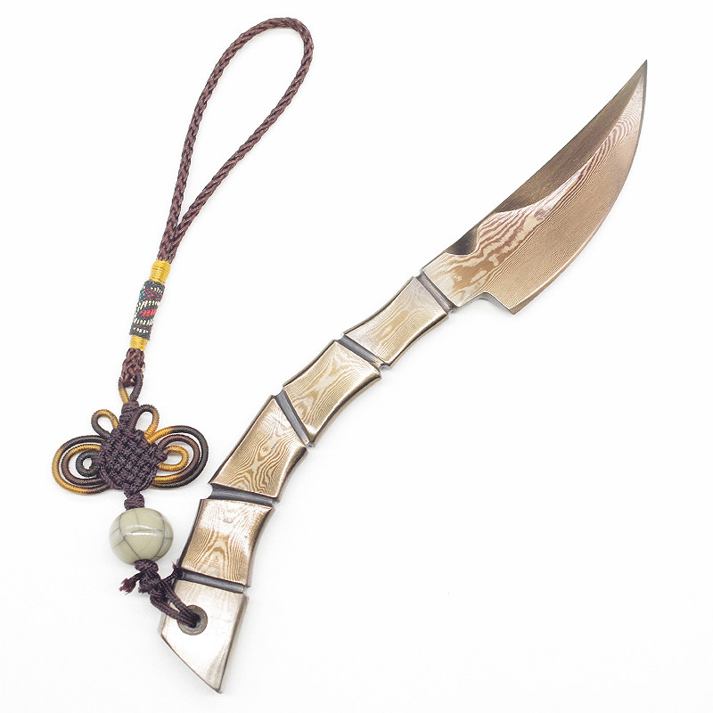 龙泉手工月刃百炼花纹大马士革普洱茶刀茶针切开专用茶道