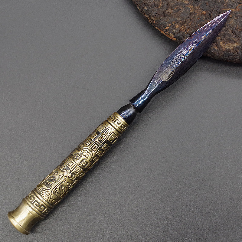 江龙纯手工龙泉花纹钢铜柄普洱茶刀茶针茶饼开茶专用茶道