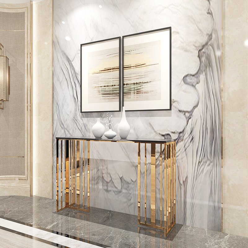 玄关北欧简约现代轻奢不锈钢大理石桌子酒店大堂玄关台