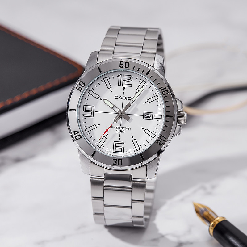 香港casio卡西欧手表钢带水鬼海洋之心石英mtp-vd01日韩腕表