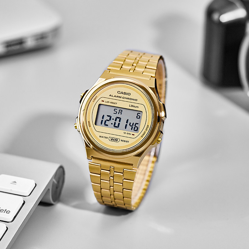 手表casio卡西欧男女金色数字电子电子学学生小金日韩腕表