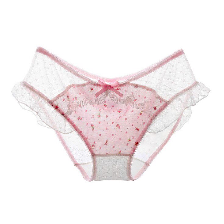 日系低腰女生情调mm200大码中低透明内裤网纱女三角裤