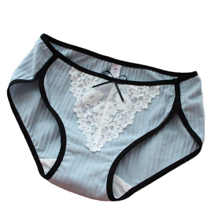 螺纹纯棉蕾丝少女女性惑日甜美内裤中高高腰女三角裤