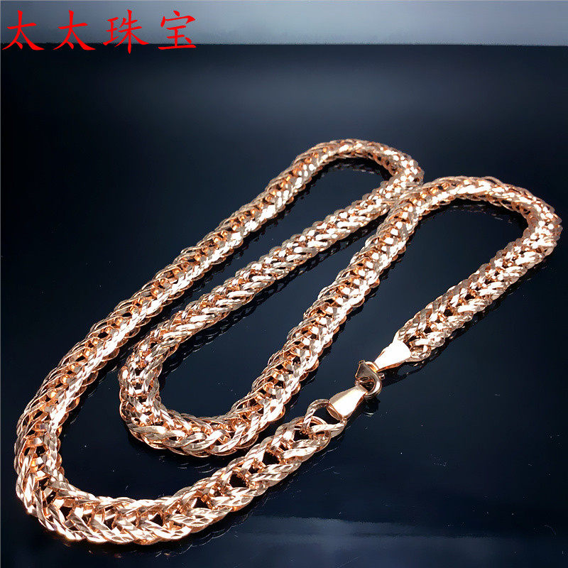 正品金彩金大气简约彩金14k玫瑰宽版项链男士颈饰