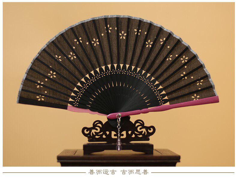 吉善扇子5寸女扇折扇竹扇旗袍棉麻出国礼品扇子