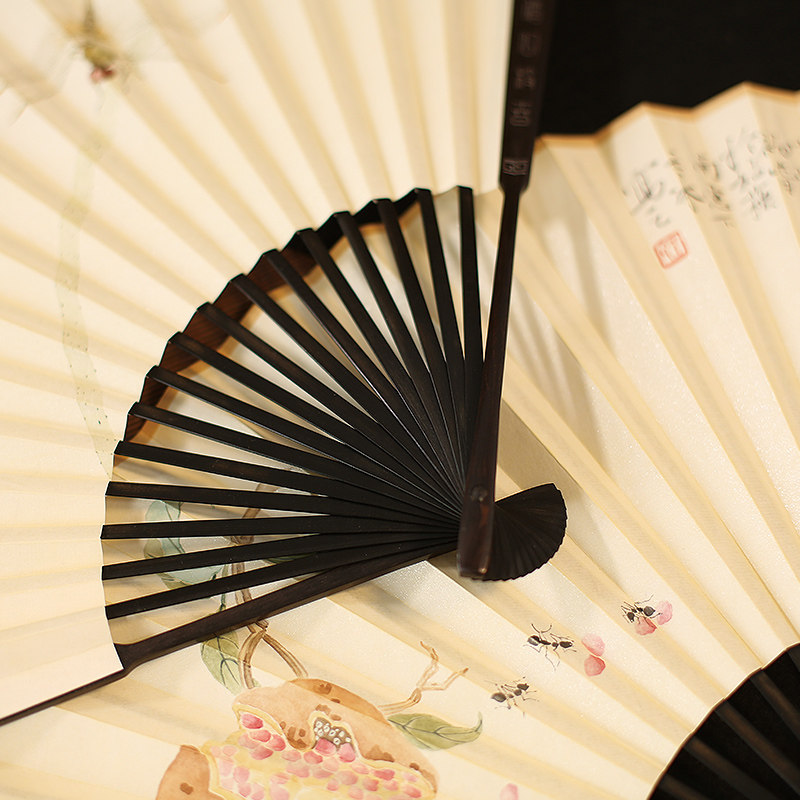 吉善扇子9寸折扇手绘男扇乌木文玩出国礼品扇子