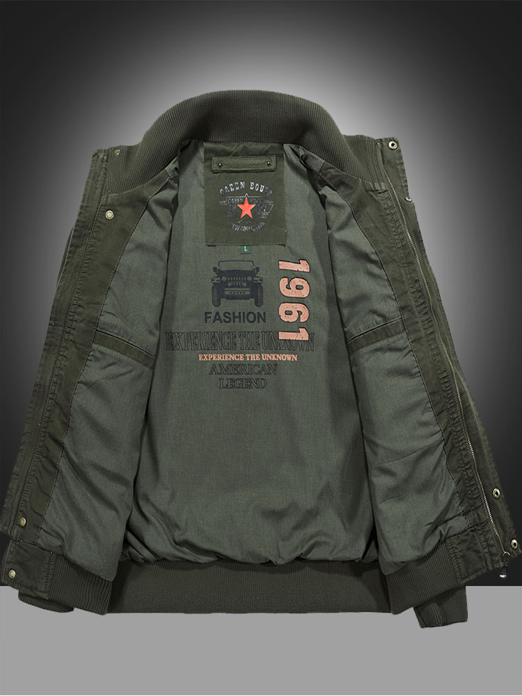 冬休闲耐磨青年加绒外套秋季新款纯棉男士宽松工装中青年立领夹克