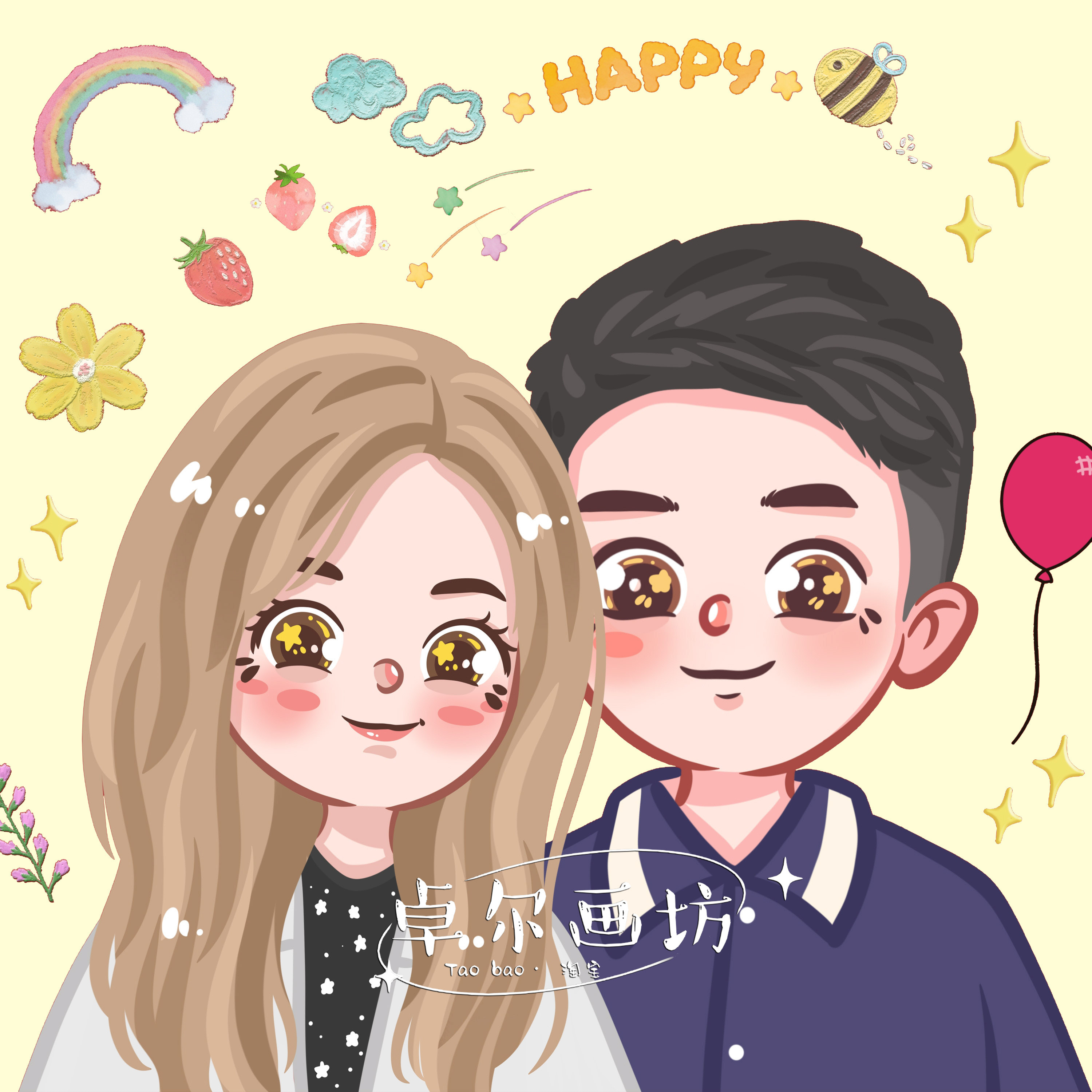 灵动buling头像手绘插画定制板绘漫画情侣画像手绘真人漫画