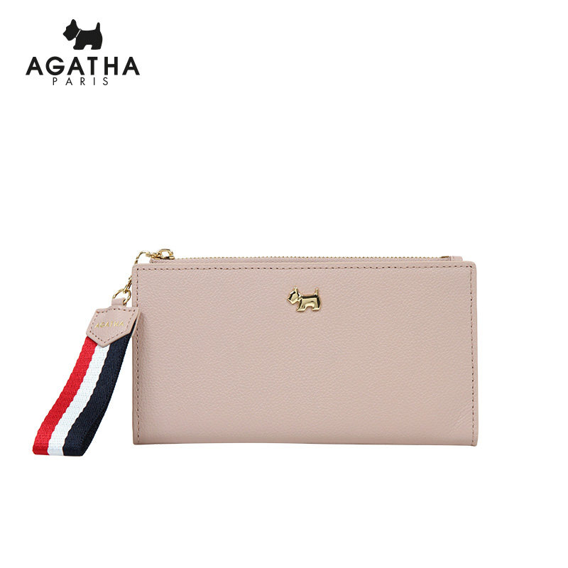 钱包agatha瑷嘉莎长款纯色简约多功能女士牛皮皮夹钱包