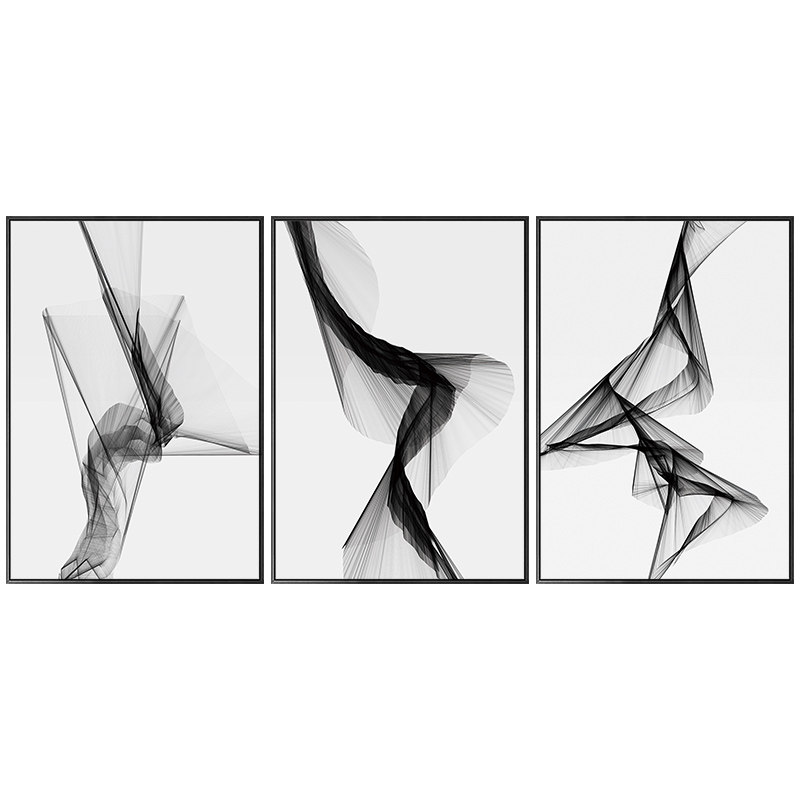 黑白抽象客厅装饰画现代简约玄幻线条壁画几何北欧沙发背景墙挂画
