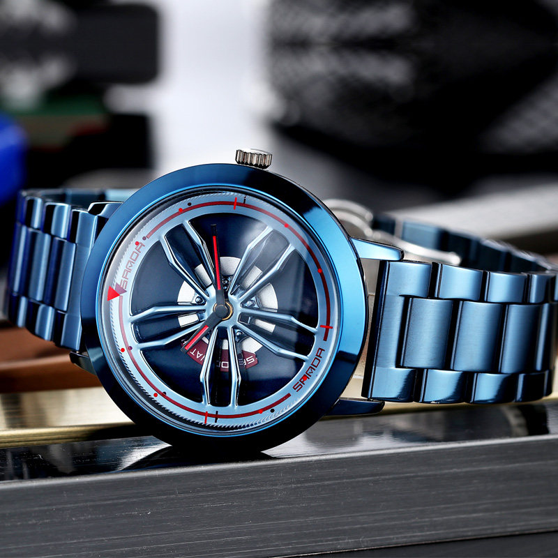 网红个性旋转手表男潮流概念学生防水虫洞抖音黑科技车轮钢带男表