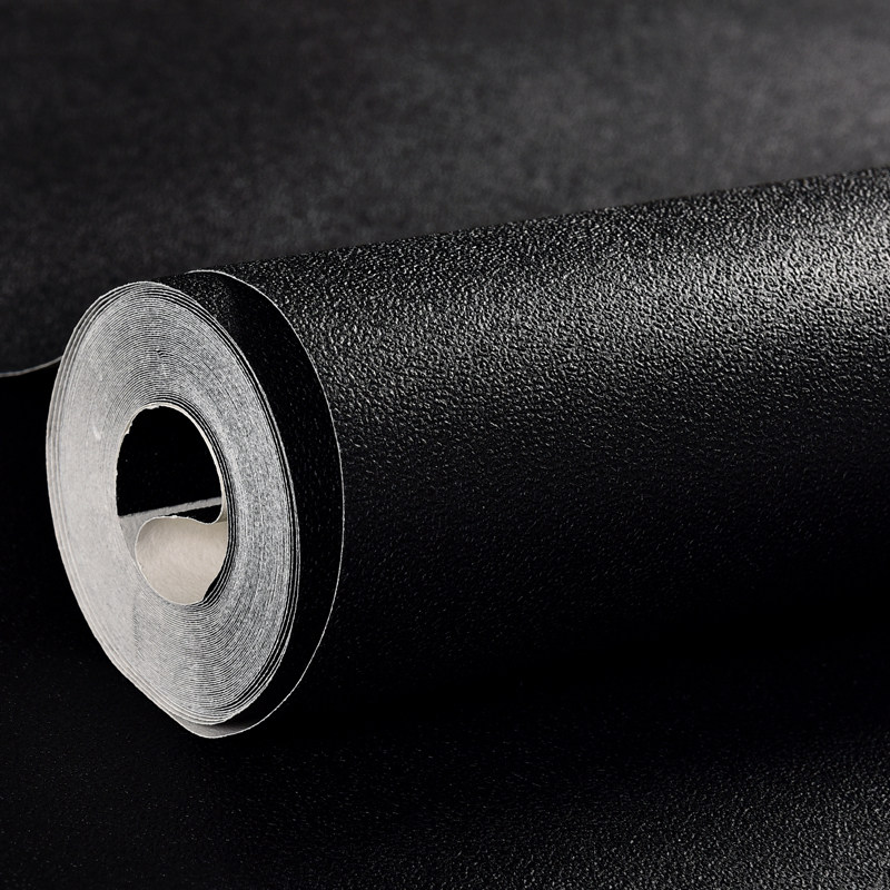 黑色新款高级墨黑墙纸简约纯色pvc背景墙防水pvc墙纸