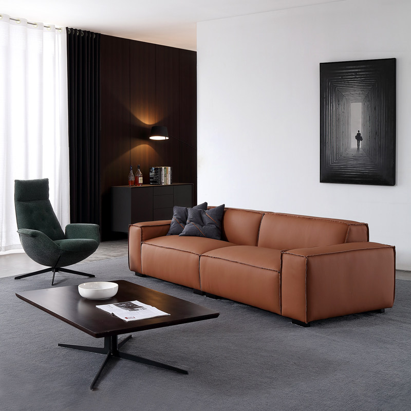 真皮沙发意式极简小户户型客厅三人位定制进口纳帕皮艺沙发