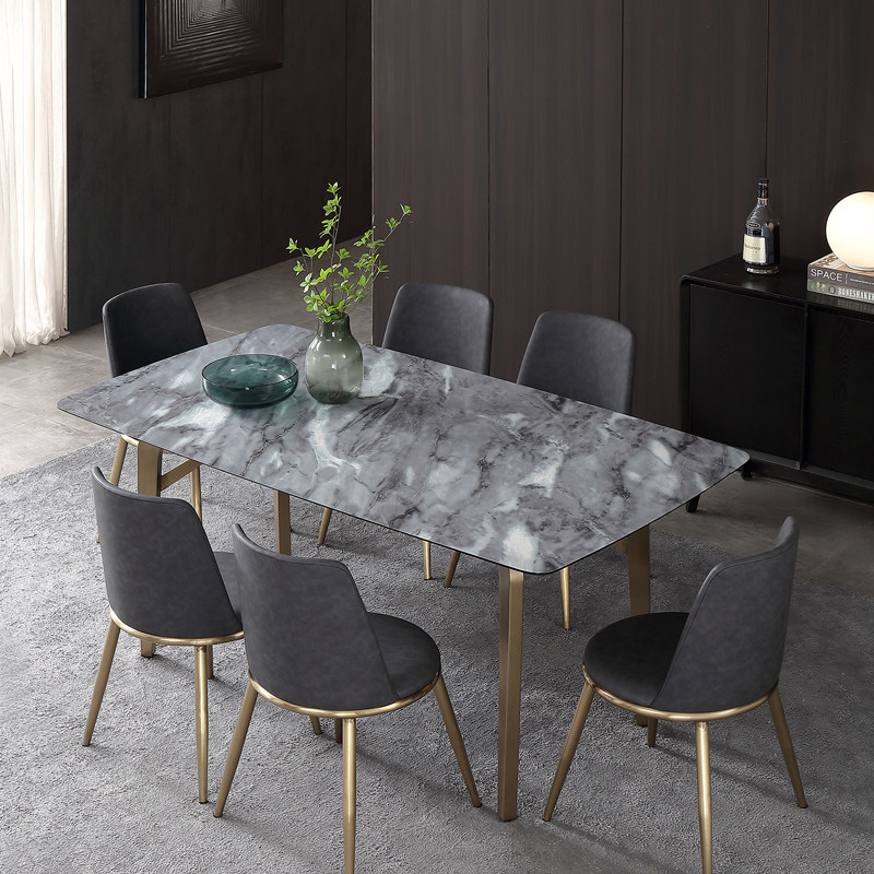 轻奢微晶石餐桌椅组合小户型现代简约长方形吃饭桌子家用意式餐桌