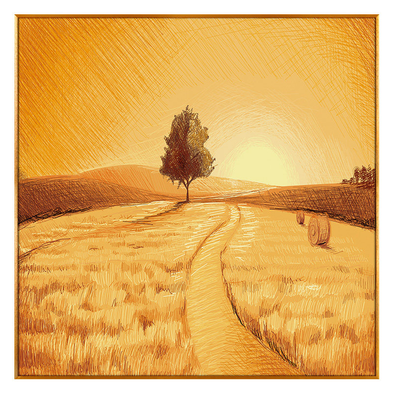 金色麦田装饰画简约现代背景墙挂画酒店餐厅装饰画玄关走廊画晶瓷