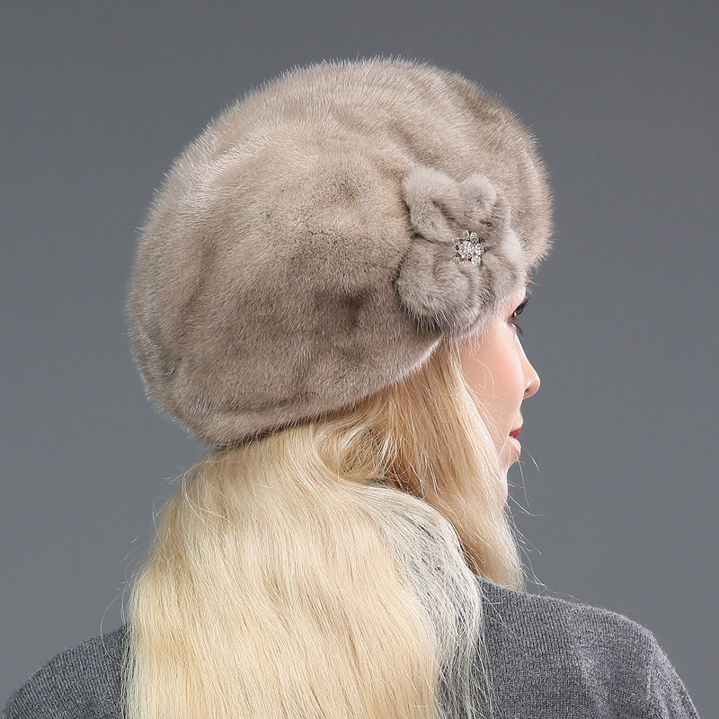 新款貂皮皮帽子女秋冬季整貂水貂贝雷帽保暖护耳帽子