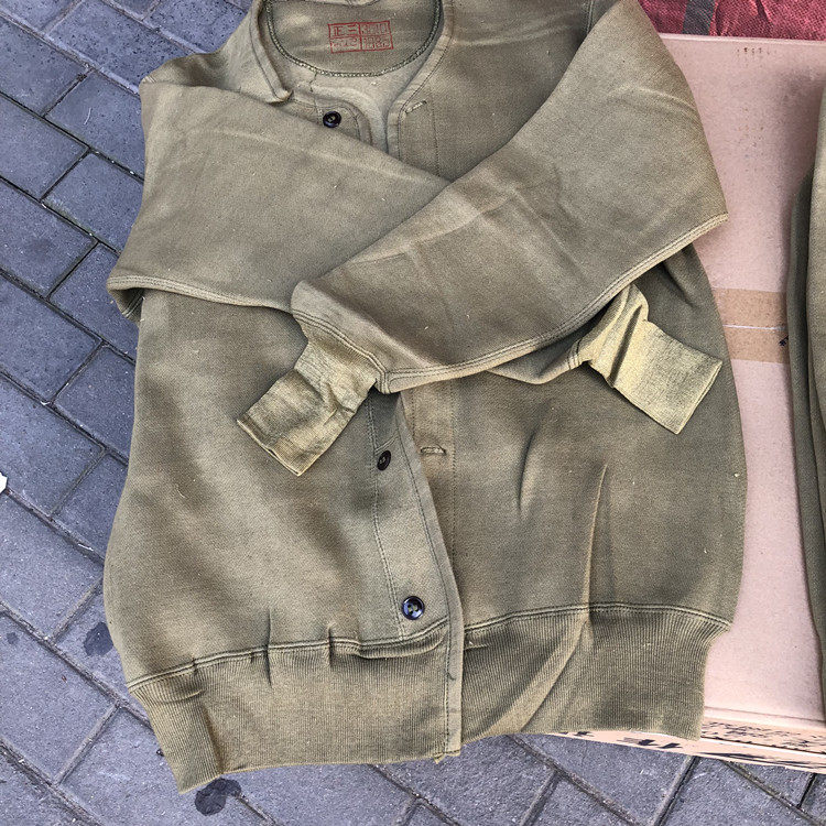绒衣全新库存1986年绒裤套装卡其色衣裤对襟老年卫衣