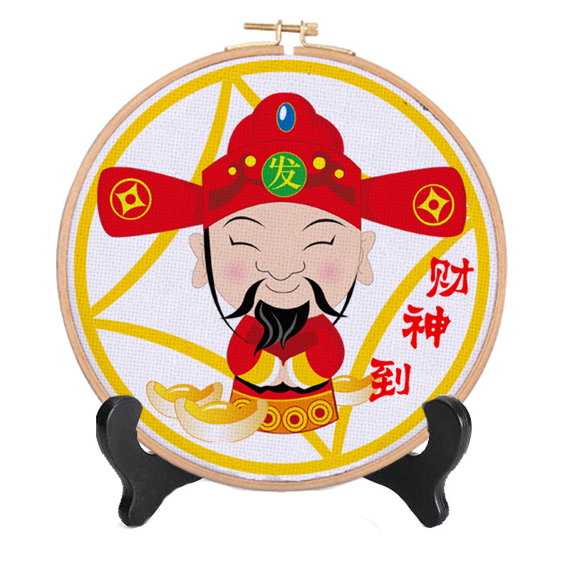 刺绣十字绣财神爷2018新款带框全绣招财进宝线绣印花十字绣套件