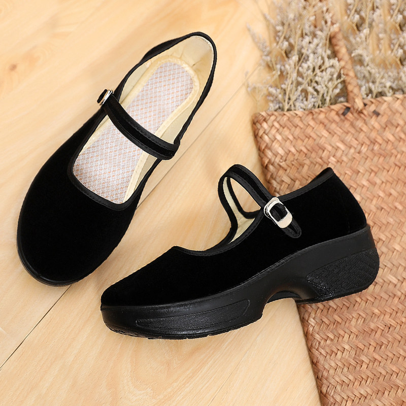 老北京布鞋广场舞跳舞练功松糕厚底高跟绑带工作布鞋布鞋
