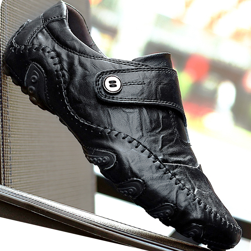 2020秋季新款豆豆鞋男软底懒人男士休闲皮鞋韩版男真皮加绒棉鞋子