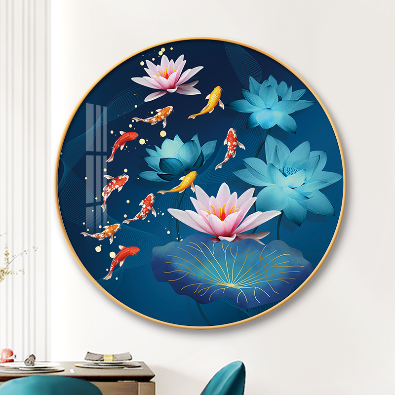 圆形十字绣2021新款线绣客厅玄关荷花招财九鱼十字绣套件