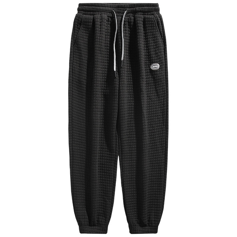 乱步华夫格裤子男冬季高街ins潮束脚百搭运动卫裤宽松简约休闲裤