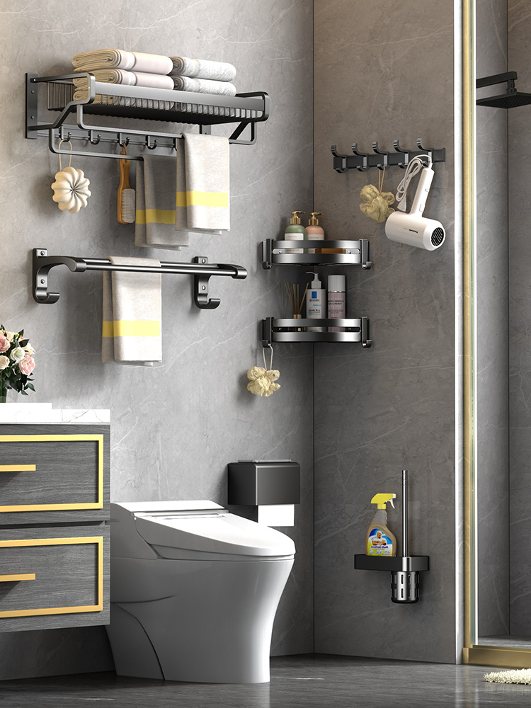 毛巾架打孔卫生间浴巾壁挂浴室置物架衣服挂架太空毛巾挂