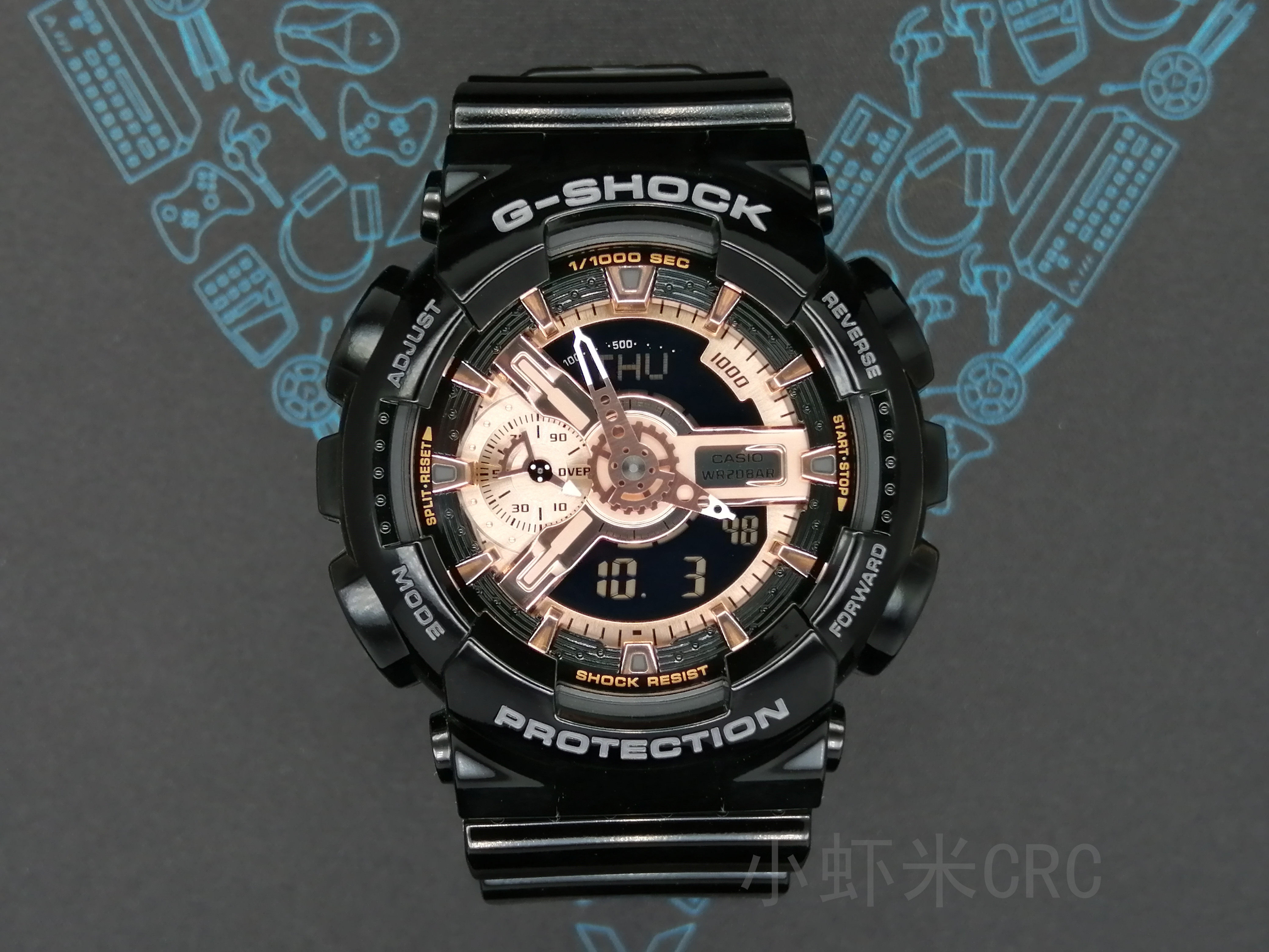 卡西卡西欧欧新黑金手表gshock防水黑玫瑰ga110mmc1a700mmc日韩腕表