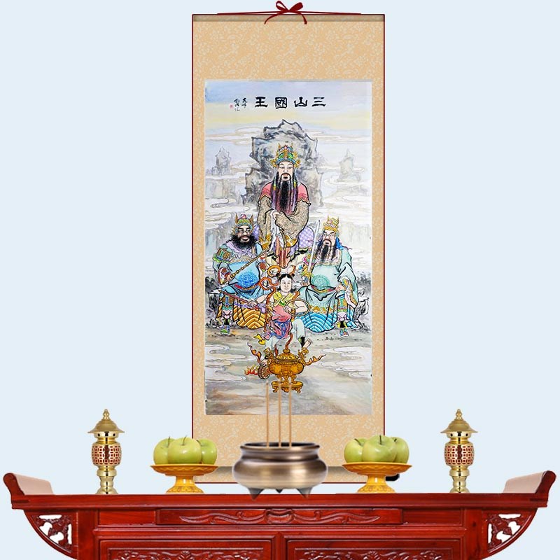 供奉画像挂画巾山明山独山三山神卷轴画祈福保平安