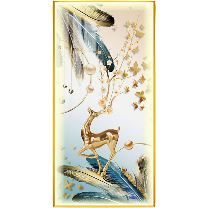简约装饰画背景卧室走廊玄关入户金鹿发光轻奢现代装饰画