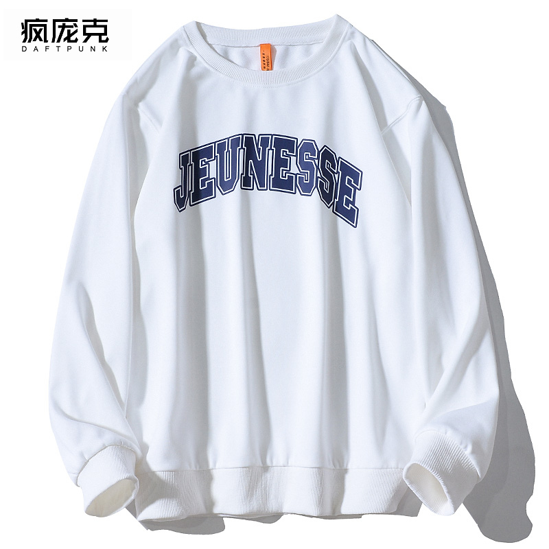 秋季日系复古宽松字母印花圆领卫衣男女款休闲上衣情侣长袖打底衫