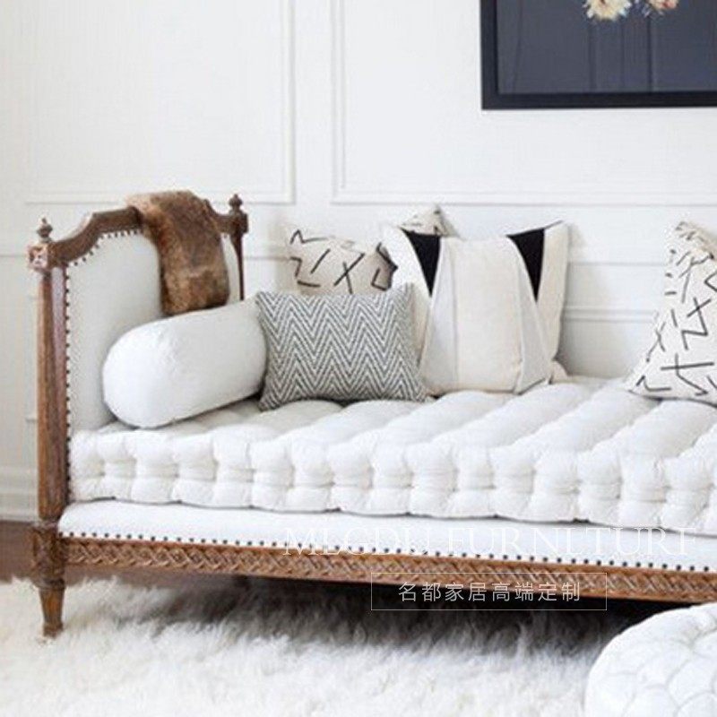 沙发法式实木复古做旧卧室床尾床榻样板房家具实木沙发