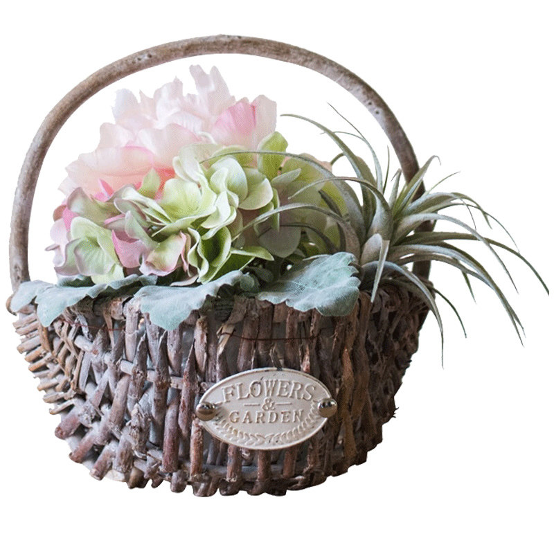 掬涵柳编提篮装饰花篮北欧花器花盆复古做旧花篮