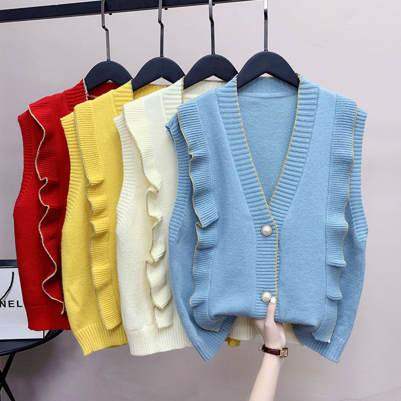 马甲背心女针织春秋新款韩版宽松大码女士毛衣坎肩洋气外穿开衫潮