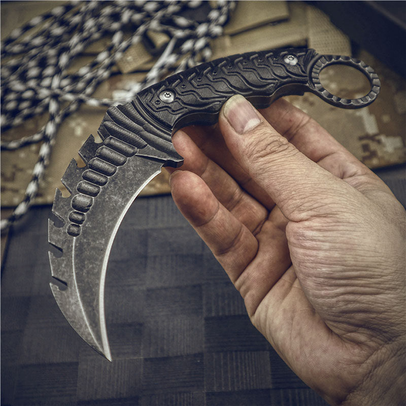 汉森战虎爪刀d2钢爪子刀防身野外求生高硬度蝎子户外弯刀割绳刀