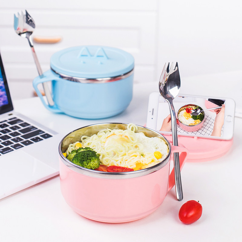 上班族不锈钢保温饭盒可爱学生泡面碗手提便当盒小型汤壶便携饭桶
