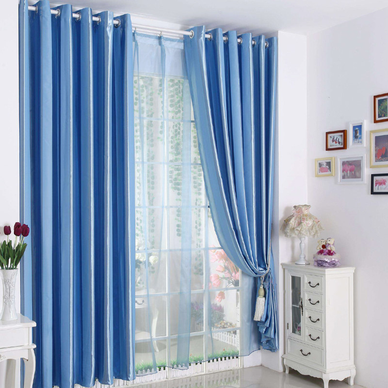 简约窗帘布制成品定制紫外线隔热加厚布料窗帘纯蓝定制窗帘