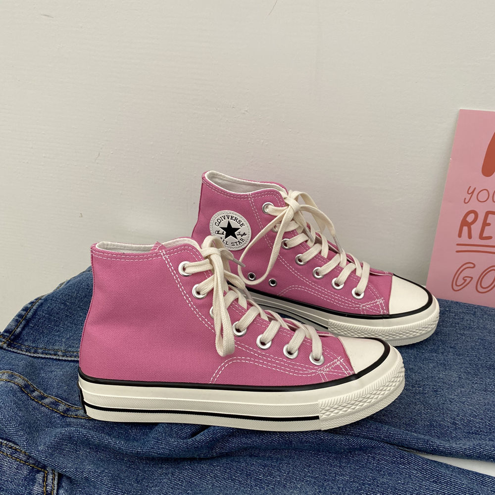 徐阿龙高帮帆ulzzang韩版百搭复古布鞋粉红色1970s新款帆布鞋