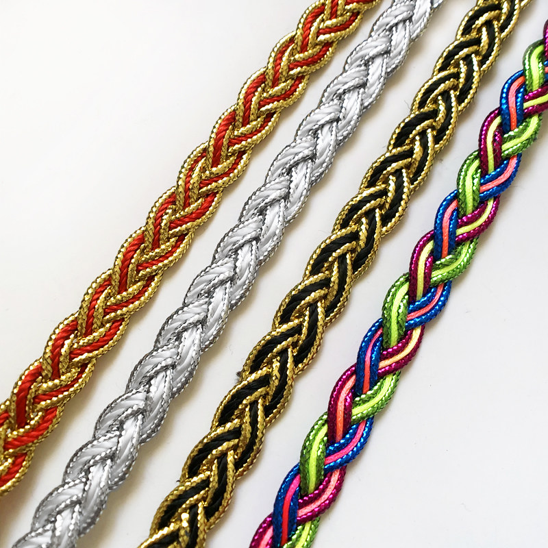 三股装饰舞台织带花边绳子编织辫子白色红黑绳子