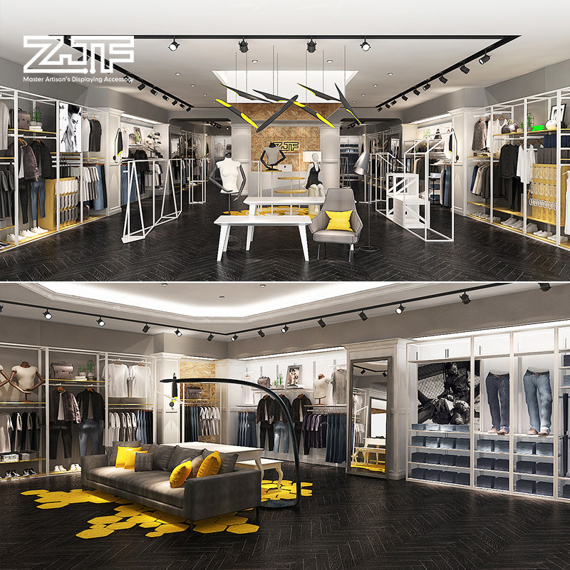 众匠坊zjf 服装实体店铺装修设计男女装货架展示架商场展厅效果图