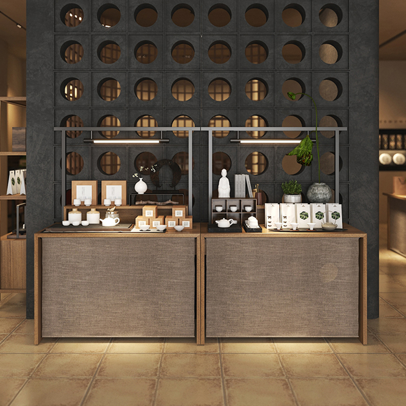 众匠坊茶叶促销中岛展示台茶具陈列边岛带灯样品商用展示柜